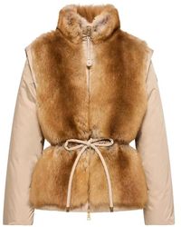 Moncler - Jassen ,Bruin ,Leer Blaireau 2-In-1 Shearling Down Jacket - Lyst
