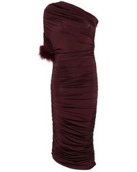 Mugler - Kleedjes ,Paars ,Paarse One-Shoulder Veren Trim Jurk - Lyst