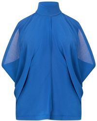 Alberta Ferretti - Overhemden ,Blauw ,Polyester Losse Blouse Met Hoge Kraag - Lyst