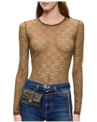 Pinko - Tops ,Groen ,Katoen Punto Rover Maglia Pizzo Stretch - Lyst