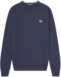 Fred Perry - Hoodies & Sweatvesten ,Blauw ,Katoen Klassieke Trui Met Ronde Hals - Lyst