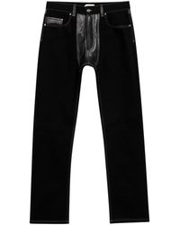Versace - Denim & Leren Rechte Jeans - Lyst