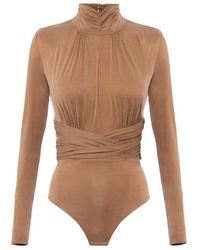 Elisabetta Franchi - Cupro Jersey Bodysuit Mit Überkreuzten Bändern - Lyst