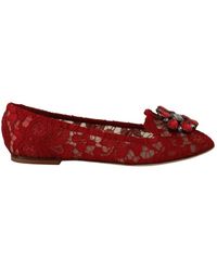 Dolce & Gabbana - Balletto in pizzo rosso con fibbia di cristallo - Lyst