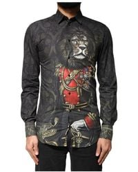 Dolce & Gabbana - Black Royal Pet Portrait Gold Dress Shirt - Lyst
