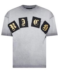 John Richmond - Tops ,Grijs ,Katoen Cotton T-Shirt Met Logo Applicatie En Print Aan De Voorkant - Lyst