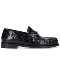Versace - Schoenen ,Zwart ,Leer Zwarte Mocassini Platte Schoenen - Lyst