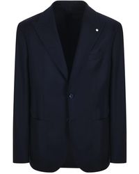L.B.M. 1911 - L.B. 1911, ,Jassen ,Blauw ,Wol Stretchwollen Colbert - Lyst