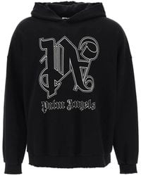 Palm Angels - Maglione di cotone nero sdrucito con logo pa monogram - Lyst