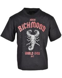 John Richmond - Schwarzes T-Shirt Mit Rundhalsausschnitt Und Print - Lyst