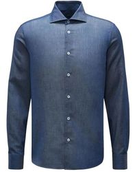 Fedeli - Overhemden ,Blauw ,Denim Premium Denim Overhemd Sean Donkerblauw - Lyst