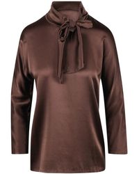 Jucca - Overhemden ,Bruin ,Zijden Blouse Met Hoge Hals - Lyst
