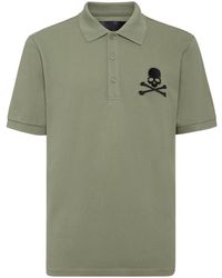 Philipp Plein - Tops ,Groen ,Katoen Pique Polo Shirt Ss Skull&Bones - Lyst