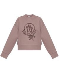 Moncler - Hoodies & Sweatvesten ,Roze ,Katoen Geborduurd Katoenen Sweatshirt - Lyst