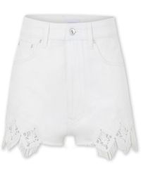 Rabanne - Korte Broeken ,Wit ,Denim Geometrisch Geborduurde Denim Shorts - Lyst