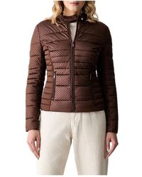 Guess - Jassen ,Bruin ,Polyester Nieuwe Vona Block Embossed Donsjack - Lyst