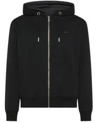 Sun 68 - Hoodies & Sweatvesten ,Zwart ,Katoen Sweatshirt Met Rits - Lyst