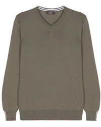 Peserico - Hoodies & Sweatvesten ,Groen ,Katoen Gebreide Katoenen Trui Met Streepdetail - Lyst