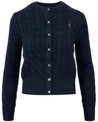 Polo Ralph Lauren - Cardigan a maglia a trecce blu navy - Lyst
