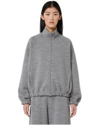 Max Mara - Hoodies & Sweatvesten ,Grijs ,Gebreid Vest Met Hoge Kraag En Volledige Rits - Lyst
