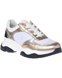 Baldinini - Sneaker in gold and white nappa leather - Lyst
