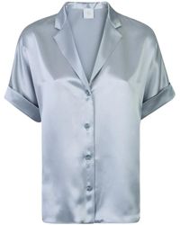Eleventy - Overhemden ,Blauw ,Satijn Shirt Met Korte Mouwen - Lyst