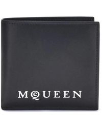 McQueen - Accessoires ,Zwart ,Leer Logo Bifold Leren Portemonnee Met Kaartsleuven - Lyst