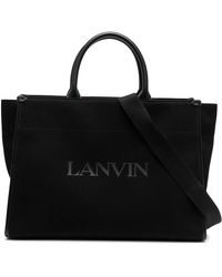 Lanvin - Borsa shopper in tela con dettaglio in pelle - Lyst