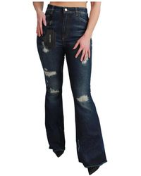 Dolce & Gabbana - Jeans ,Blauw ,Katoen Distressed Bell Bottom Jeans Met Queen Patch - Lyst