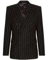 Dolce & Gabbana - Kostuums ,Zwart ,Wol Gestreepte Double-Breasted Jas - Lyst