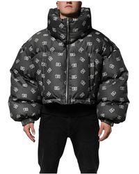 Dolce & Gabbana - Jassen ,Zwart ,Polyester Zwarte Monogram Volledige Rits Puffer Herenjas - Lyst