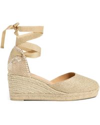 Castañer - Carina Metallic-Leinen-Espadrilles Mit Schnürung Und 7 Cm Keilabsatz - Lyst