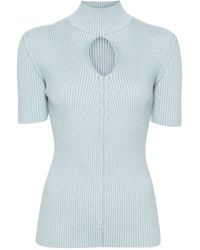 Fendi - Truien & Vesten ,Blauw ,Wol Blauwe Gebreide Top Met Cut-Out Detail - Lyst