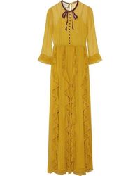 Gucci Silk Chiffon Geborduurde Toga - Geel