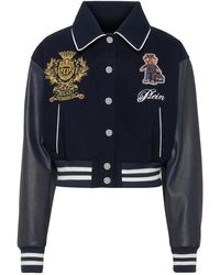 Philipp Plein - Veste Bomber College En Laine Et Cuir - Lyst