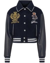 Philipp Plein - Jassen ,Blauw ,Wol Wool And Leather College Bomber Teddy - Lyst