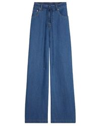 Suncoo - Jeans ,Blauw ,Wijde Pijp Blauwe Jeans Met Elastische Tailleband - Lyst