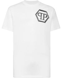 Philipp Plein - Tops ,Wit ,Katoen T-Shirt Ronde Hals Hexagon - Lyst