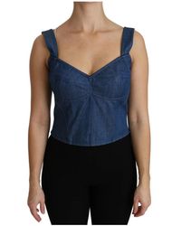 Dolce & Gabbana - Blauwe Mouwloze Bustier Blouse Katoen Top - Lyst