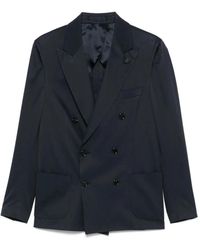 Lardini - Jassen ,Blauw ,Katoen Katoenen Blazer Double-Breasted Jas - Lyst