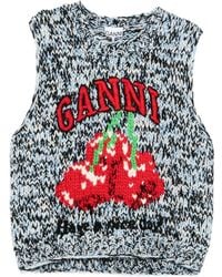 Ganni - Truien & Vesten ,Blauw ,Mouwloze Ronde Hals - Lyst