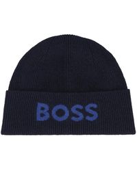 BOSS - Accessoires ,Blauw ,Wol Logo Detail Muts - Lyst