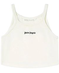 Palm Angels - Ärmelloses top,weißes ärmelloses crop top mit logo-print - Lyst