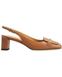 Tod's - Braune leder-slingback-pumps mit geometrischem absatz - Lyst