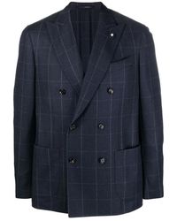 Lardini - Jassen ,Blauw ,Wol Geruite Blazer Van Wol/Cashmere - Lyst