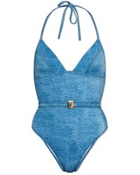 Balmain - Denim One-Piece Badpak - Lyst