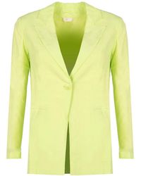 Liu Jo - Jassen ,Groen ,Leer Getailleerde Single-Breasted Blazer - Lyst