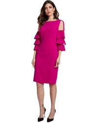 Moskada - Kleedjes ,Paars ,Elegante Dagjurk Met Transparante Details En Gerimpelde Mouwen - Lyst