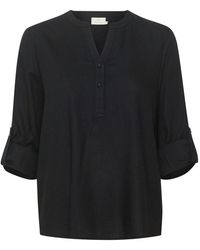 Kaffe - Overhemden ,Zwart ,Linnen Zwarte Diepe Blouse Met V-Hals - Lyst