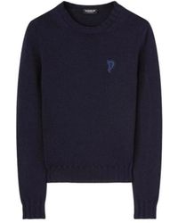 Dondup - Truien & Vesten ,Blauw ,Wol Wollen Trui Met 'D' Patch - Lyst